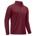TACVASEN Mens Long Sleeve Quarter Zip Pullover Shirts Rash Guard Quick Dry Running for Men Sun Protection Swimming T-Shirts Wine Red