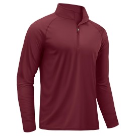 TACVASEN Mens Long Sleeve Quarter Zip Pullover Shirts Rash Guard Quick Dry Running for Men Sun Protection Swimming T-Shirts Wine Red