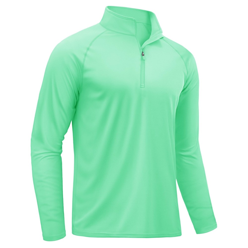 TACVASEN Sun Shirts for Men Long Sleeve Swim Shirts Quarter Zip Pullover 1/4 Zip Men Rash Guard Shirts Quick Dry Tops Outdoor Mint Green