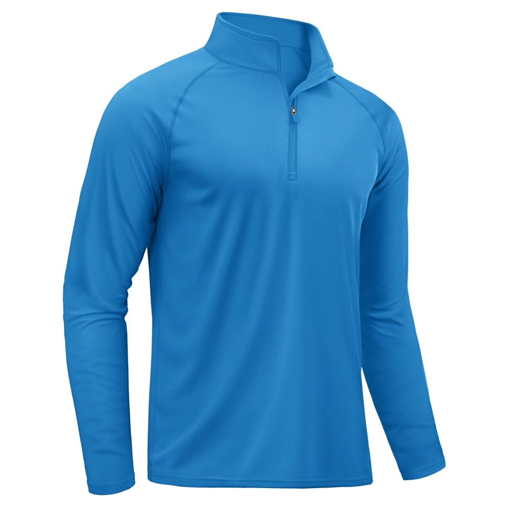 TACVASEN Long Sleeve Swim Shirt for Men Rashguard Quick Dry Fit 1/4 Zip Pullover Athletic Beach Shirts for Sun Protection Workout T-Shirt Blue