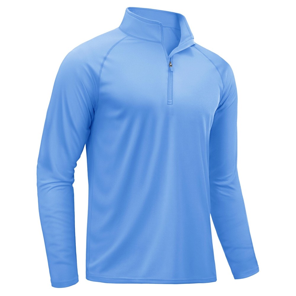TACVASEN Long Sleeve Swim Shirts for UPF 50+ Sun Protection Pullover Shirts Quick Dry Rash Guard Outdoor 1/4 Zip Workout T-Shirts Light Blue L