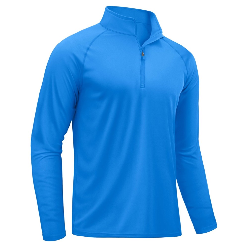TACVASEN Mens Quarter Zip Pullover Rash Guard Shirt Long Sleeve Swim Dry Fit Shirts for Men Outdoor Shirts for Sun Hiking Shirts Azure