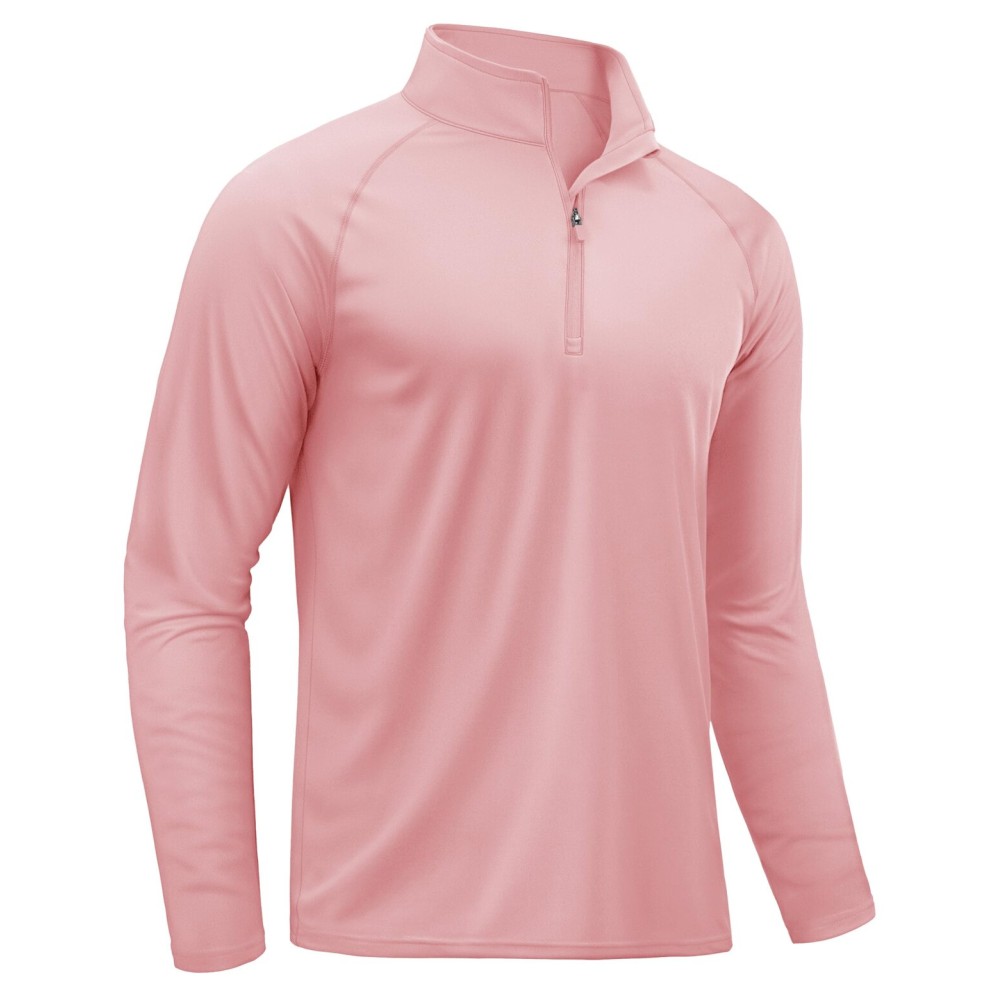 TACVASEN Mens UV Sun Protection Shirts Running Gym Athletic Long Sleeve Shirts for Swim Rash Guard Workout Dry Fit T-Shirts Grey Pink XL