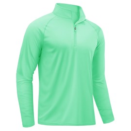 TACVASEN Sun Shirts for Men Long Sleeve Swim Shirts Quarter Zip Pullover 1/4 Zip Men Rash Guard Shirts Quick Dry Tops Outdoor Mint Green