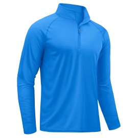 TACVASEN Mens Quarter Zip Pullover Rash Guard Shirt Long Sleeve Swim Dry Fit Shirts for Men Outdoor Shirts for Sun Hiking Shirts Azure