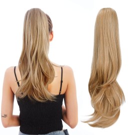 HEWEICSY Ponytail Extension,Hair Extension Ponytail 20 Long Claw Hair Extension Synthetic Wavy Straight Hairpieces Ponytail Clip in Ponytail Wig Daily Fluffy Pony Tail for Women(Blonde)
