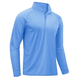 TACVASEN Long Sleeve Swim Shirts for UPF 50+ Sun Protection Pullover Shirts Quick Dry Rash Guard Outdoor 1/4 Zip Workout T-Shirts Light Blue S