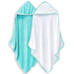 BAMBOO QUEEN 2 Pack Baby Bath Towel - Rayon Made from Bamboo, Ultra Absorbent - Ultra Soft Hooded Towels for Kids - X Large Size for 0-7 Yrs (White and Malachite, 37.5 x 37.5 Inch)