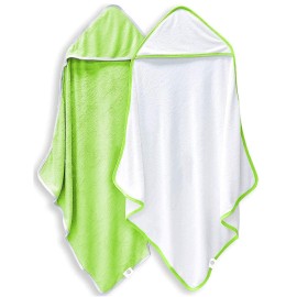 BAMBOO QUEEN 2 Pack Baby Bath Towel - Rayon Made from Bamboo, Ultra Soft Hooded Towels for Kids - X Large Size for 0-7 Yrs (White and Green, 37.5 x 37.5 Inch)