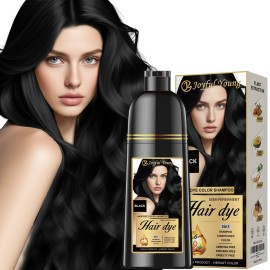 Joyful Young Herbal Hair Dye Shampoo 3-in-1 Vegan Color for Gray Hair - Ammonia-Free for Men & Women - Beard & Hair Coloring - Instant Gray Coverage Champ Para Canas Mujer & Hombre (BLACK)