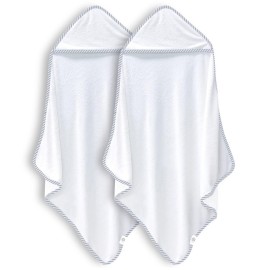 BAMBOO QUEEN 2 Pack Baby Bath Towel - Rayon Made from Bamboo, Ultra Soft Hooded Towels for Kids - X Large Size for 0-7 Yrs (White and Stripe, 37.5 x 37.5 Inch)