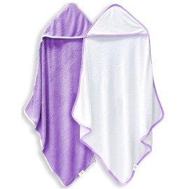 BAMBOO QUEEN 2 Pack Baby Bath Towel - Rayon Made from Bamboo, Ultra Soft Hooded Towels for Kids - X Large Size for 0-7 Yrs (White and Violet, 37.5 x 37.5 Inch)