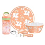 Zak Designs 5-Piece Dinnerware Set, Unicorn - Durable Plastic & Stainless Steel - Includes Water Bottle, 8-Inch Plate, 6-Inch Bowl, Fork & Spoon - Suitable for Kids Ages 3+