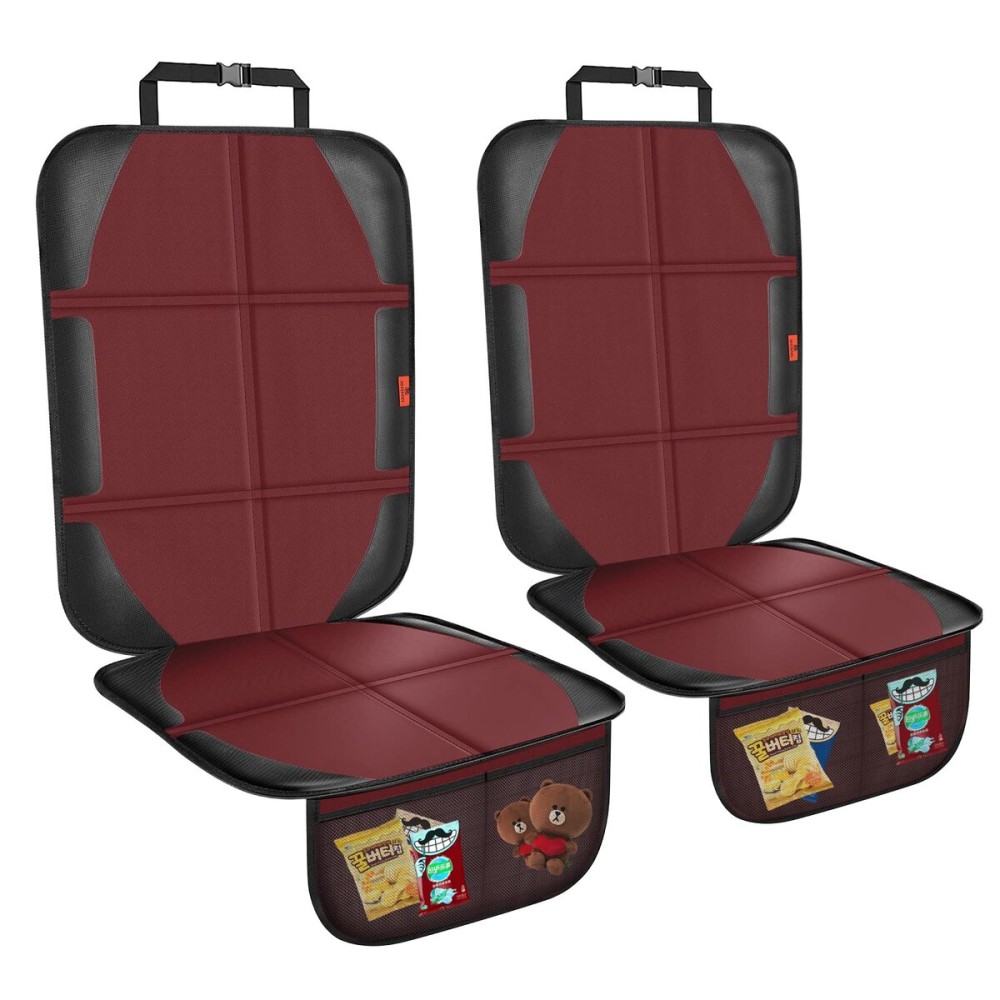 XHYANG Car Seat Protector,2 Pack Automotive Seat Protectors Baby Carseat Pad Waterproof Durable 600D Fabric for Child Baby Car Seat Mat Vehicle Pet Cover 2 Storage Pockets (Wine Red)