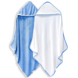 BAMBOO QUEEN 2 Pack Baby Bath Towel - Rayon Made from Bamboo, Ultra Soft Hooded Towels for Kids - X Large Size for 0-7 Yrs (White and Navy Blue, 37.5 x 37.5 Inch)