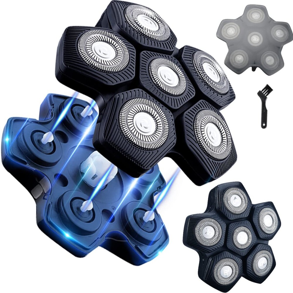 6D Black Electric Shaver Replacement Blade Head - Universal Magnetic Interface, 6 Blades