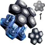 6D Black Electric Shaver Replacement Blade Head - Universal Magnetic Interface, 6 Blades