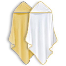 BAMBOO QUEEN 2 Pack Baby Bath Towel - Rayon Made from Bamboo, Ultra Absorbent - Ultra Soft Hooded Towels for Kids - X Large Size for 0-7 Yrs (White and Yellow, 37.5 x 37.5 Inch)