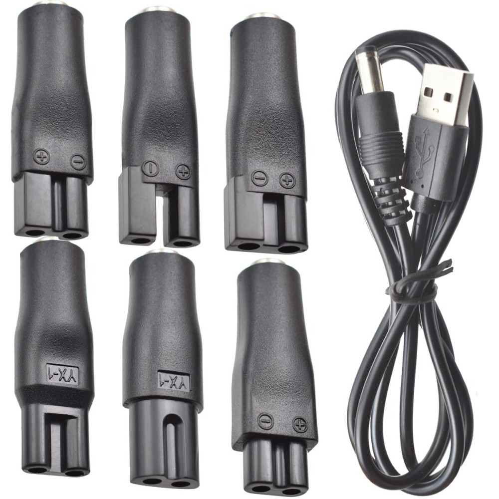 7 PCS Power Cord 5V Replacement Charger USB Adapter Suitable for Electric Hair Clippers, Beard Trimmers, Shavers, Beauty Instruments, Desk Lamps, Purifiers.