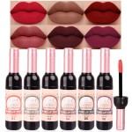 evpct 6Pcs Wine Bottle Lip Tint Stain Set Long Lasting Lipstick 24 hour Waterproof for Women, Ruby Dark Deep Rose Red Plum Purple Brown Matte Lipstick 24 Hours Lipsticks Lip Liner Stain Peel off