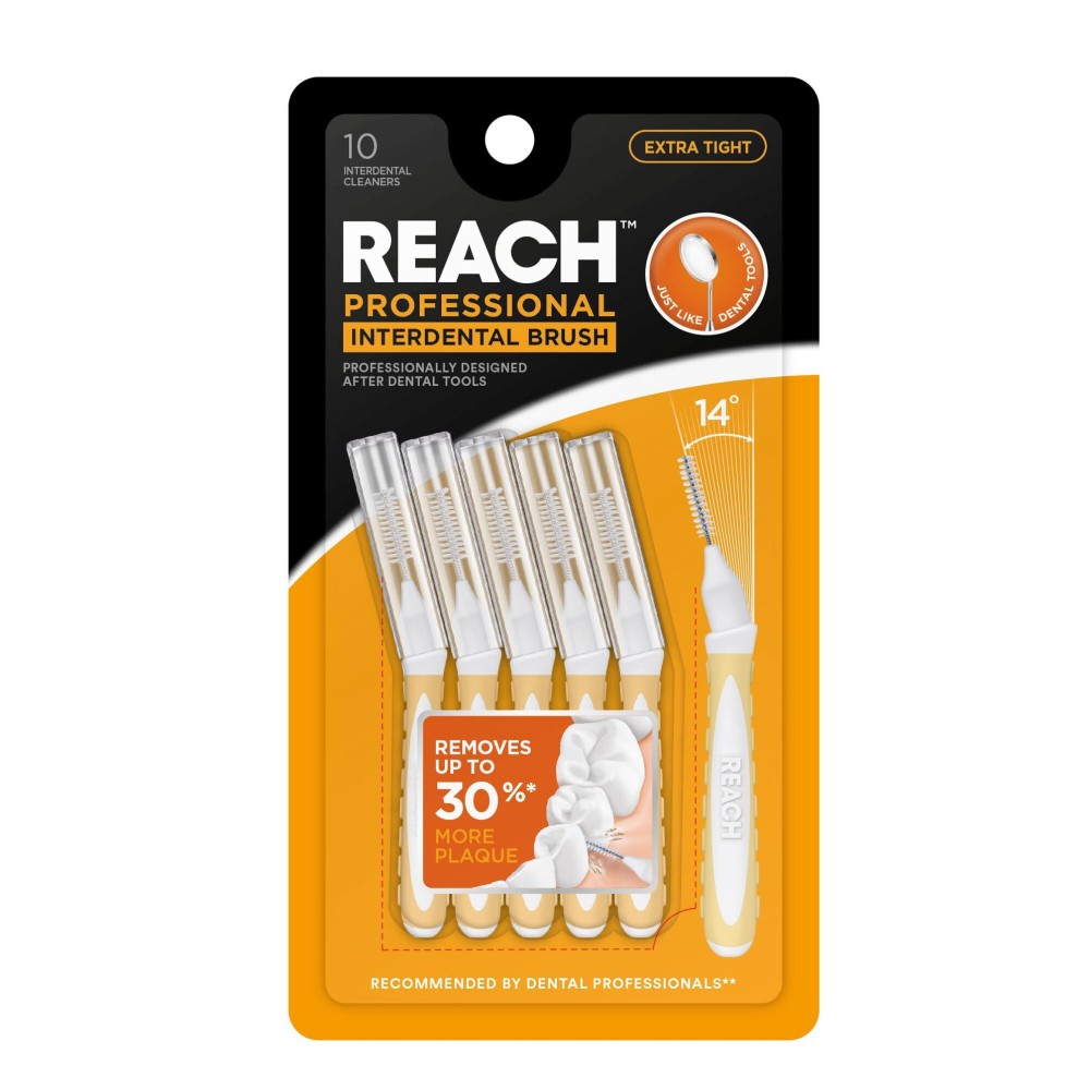 Reach Interdental Brush Cleaners, 0.7mm, Extra Tight, Sensitive Gum Protection, Plaque Remover for Teeth, Braces Flossers, Braces Brush, Dental Toothbrushes, Oral Care, 1 Pack, 10 Count