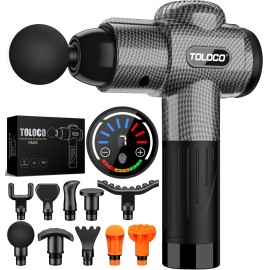 TOLOCO Massage Gun, Deep Tissue Back Massage for Athletes for Pain Relief, Percussion Massager with 10 Massages Heads & Silent Brushless Motor, Christmas Gifts for Women, Men, Carbon