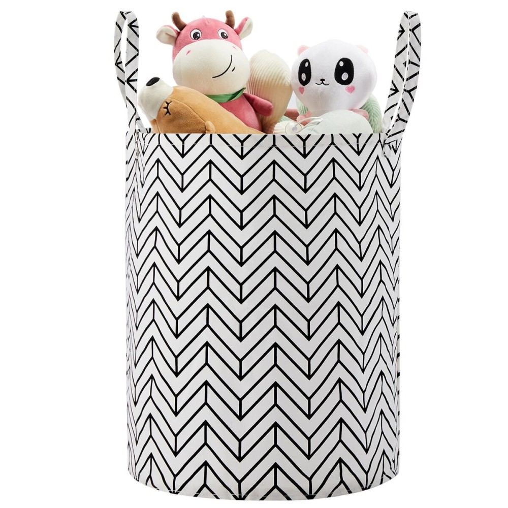 TECHMILLY Large Storage Basket for Girls and Boys, Collapsible Laundry Hamper with Long Handles, Toy Bins for Nursery, Kids Room Dcor