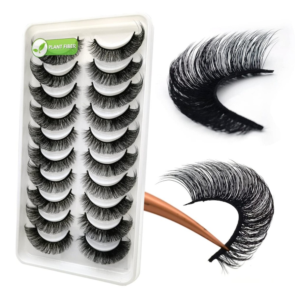 3D Plant Fibre Russian Strip Lashes, D Curl Lash Strips, Wispy Mink Eyelashes - Natural Faux Mink Eyelashes (DC10)