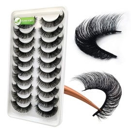 3D Plant Fibre Russian Strip Lashes, D Curl Lash Strips, Wispy Mink Eyelashes - Natural Faux Mink Eyelashes (DC10)