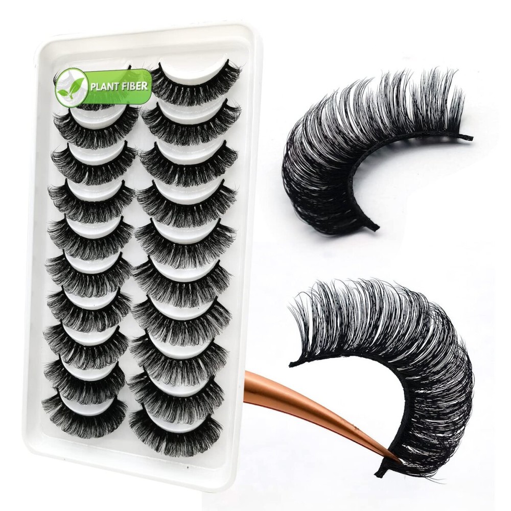3d Plant Fibre Russian Strip Lashes, D Curl Lash Strips, Natural False Lashes Mink, Wispy Fake Lashes, D Curl Strip Lashes, NaturalWispies Mink Eyelashes, Faux Mink Eyelashes Natural Look (DC08)
