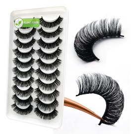 3d Plant Fibre Russian Strip Lashes, D Curl Lash Strips, Natural False Lashes Mink, Wispy Fake Lashes, D Curl Strip Lashes, NaturalWispies Mink Eyelashes, Faux Mink Eyelashes Natural Look (DC08)