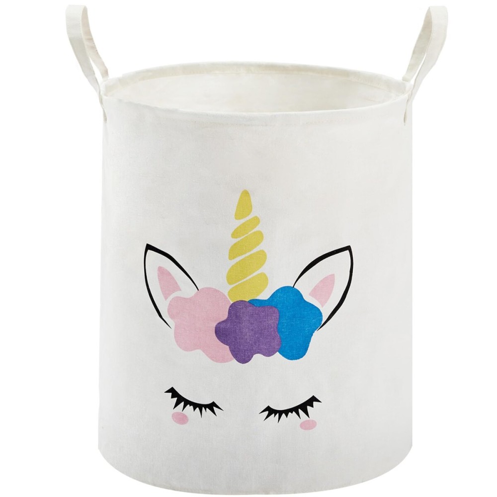 TECHMILLY Large Storage Basket for Girls and Boys, Collapsible Laundry Hamper with Long Handles, Toy Bins for Nursery, Kids Room Dcor Yellow Unicorn