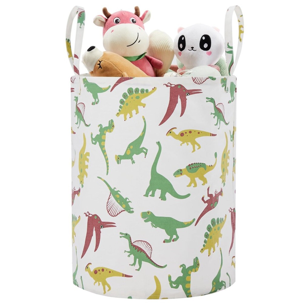 Large Storage Basket for Girls and Boys, Collapsible Laundry Hamper with Long Handles, Toy Bins for Nursery, Kids Room Dcor (Green Dinosaur)