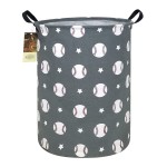 HUNRUNG Laundry Hamper,Large Canvas Fabric Lightweight Storage Basket Toy Organizer Dirty Clothes Collapsible Waterproof for College Dorms, Children Bedroom,BathroomRound-Grey Baseball