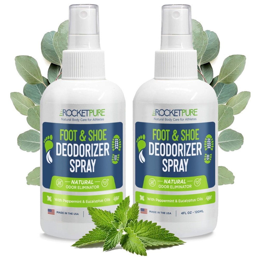 Rocket Pure Natural Foot & Shoe Deodorizer Spray - Foot Spray for Smelly Feet & Shoe Spray for Smelly Shoes - Removes, Controls & Prevents Odors - Made with Essential Oils - Made in USA (4oz, 2-Pack)