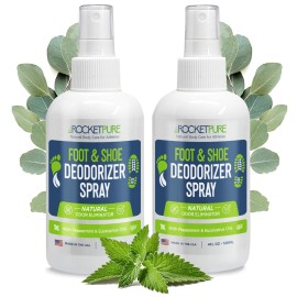 Rocket Pure Natural Foot & Shoe Deodorizer Spray - Foot Spray for Smelly Feet & Shoe Spray for Smelly Shoes - Removes, Controls & Prevents Odors - Made with Essential Oils - Made in USA (4oz, 2-Pack)