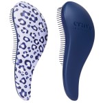 Crave Naturals Glide Thru Detangling Hair Brush for Adults and Kids - Detangler Hairbrush for Curly or Straight, Wet or Dry Hair - Gentle on Tangles Comb - Navy Blue and Blue Cheetah (Pack of 2)