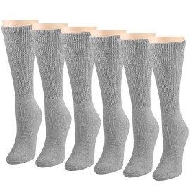 Falari Women Diabetic Socks Diabetes Edema and Circulatory Loose Fitting Cotton Crew Socks - 6 Pairs (Crew Height - Grey, 9-11)