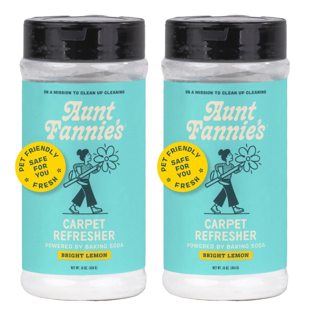 Aunt Fannie\'s Carpet Refresher & Deodorizer Powder, Multi-Purpose Rug, Carpet, and Upholstery Odor Eliminator for Homes with Cats and Dogs, Bright Lemon Scent, 16 Oz (Pack of 2)