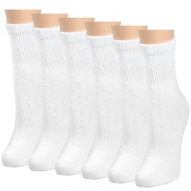Falari Women Diabetic Socks Diabetes Edema and Circulatory Loose Fitting Cotton Crew Socks - 6 Pairs (Quarter Height - White, 9-11)