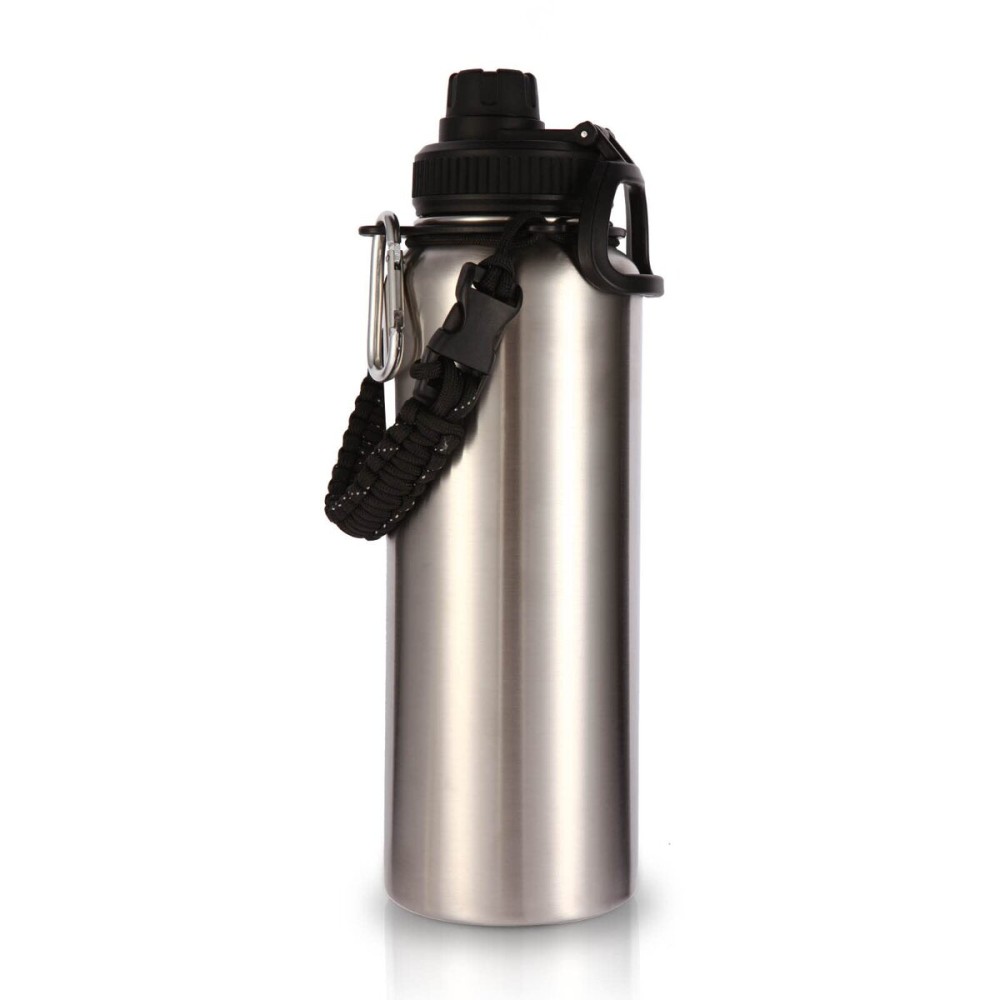 Volhoply 40 oz Insulated Water Bottles Paracord Handle, Stainless Steel Bottle with Spout Lid, Double Walled Metal Travel Water Cups with Wide Mouth, Reusable Water jug for Adults (Silver,1 Set)