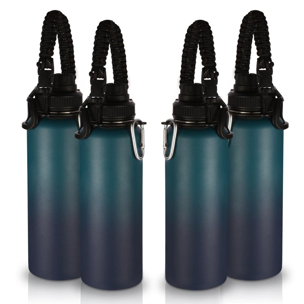 Volhoply Insulated Water Bottles Bulk 4 Pack,40 oz Stainless Steel Sports Bottle with Paracord Handle & Spout Lid,Double Walled Water Cups with Wide Mouth,Reusable Large Water Cup(Dark Night,4 Set)