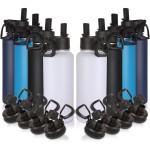 Volhoply 32 oz Insulated Water Bottles Bulk 8 Pack with Straw Lid & Spout Lid,Stainless Steel Sports Water Bottle,Double Wall Vacuum Cups,Leakproof Wide Mouth Metal Flask for Hiking,Camping(Mix,8)