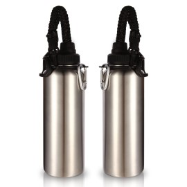Volhoply Insulated Water Bottles Bulk 2 Pack, 40 oz Stainless Steel Sports Bottle with Paracord Handle & Spout Lid, Double Walled Vacuum Metal Cups,Reusable Big Water jug for Hiking(Silver,2 Set)