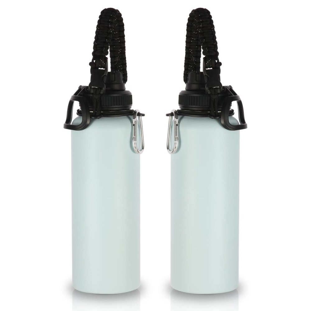 Volhoply Insulated Water Bottles Bulk 2 Pack, 40 oz Stainless Steel Bottle with Paracord Handle & Spout Lid, Double Walled Metal Water Cups with Wide Mouth, Reusable Big jug for Adults(Fog,2 Set)