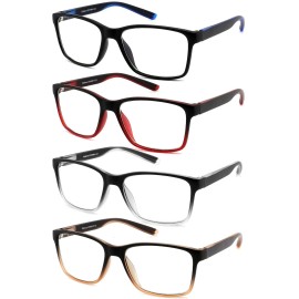 Reading Glasses for Men 4-Pack Stylish Computer Readers with Spring Hinges, Anti Glare/Eye Strain Filter UV Ray Blue Light Blocking Two-tone Reader Eyeglasses,+2.25 Magnification Strength