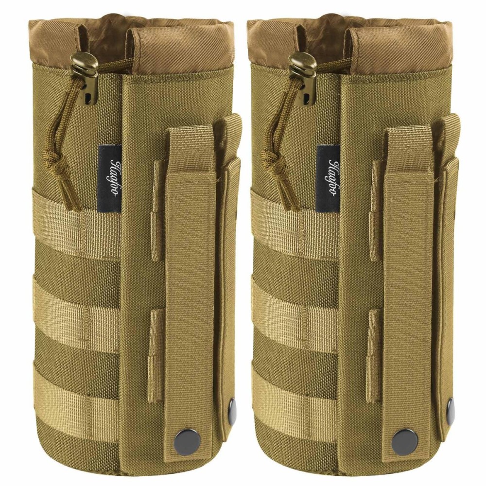 Haafoo Molle Water Bottle Holder, Upgraded 1000D Nylon Tactical Molle Water Bottle Pouch, Sports Water Bottle Bag Bottom Mesh Lining Hydration Carrier for Camping, Hiking and Travelling (Tan-2pack)
