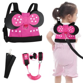 Lehoo Castle Toddler Leash for 1-5 Years, Baby Safety Harness for Girls with Anti-Lost Key Lock & Adjustable Strap, 3-in-1 Wrist Leash and Kids Backpack Harness for Walking Travel (Pink Minnie Mouse)