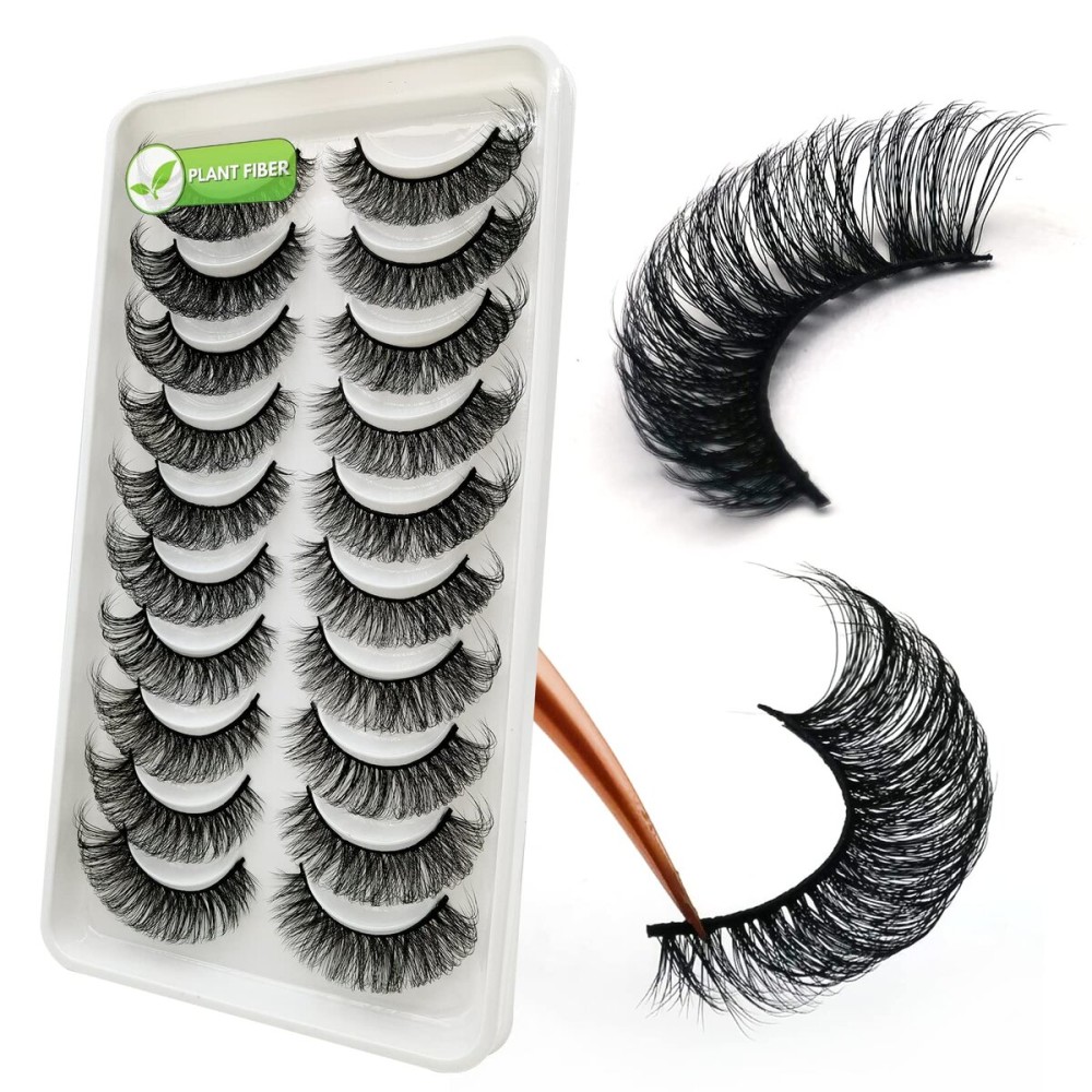 SDC09 3D Plant Fibre Russian Strip Lashes - D Curl, Wispy Mink Eyelashes for Natural Look