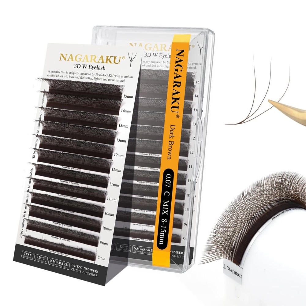 NAGARAKU W Eyelash Extension 3D Volume Premade 0.07mm C curl 8-15mm mix Faux Mink Dark Brown Cluster Easy Fanning yy Eye Lashes